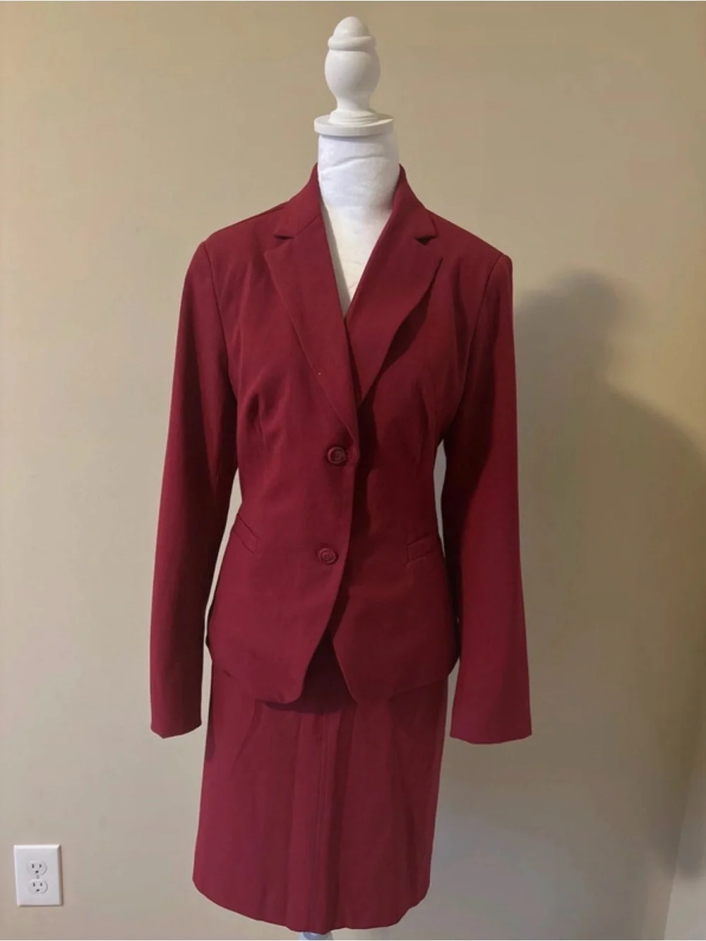 Chadwicks Deep Red Two-Button Suit Jacket and Trousers/skirt 3 pc suit